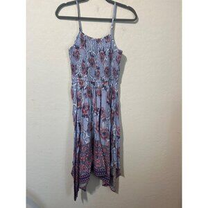 Japaa Sundress Sz M Blue Pink Watercolor Print Spaghetti Straps Midi Length
